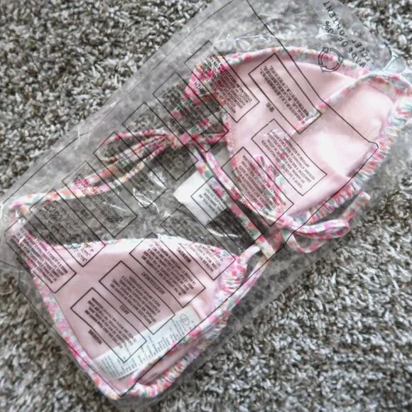 Hollister Bikini Top Floral Smocked Fabric Tie Strap Bikini Swim NWT - Picture 4 of 6